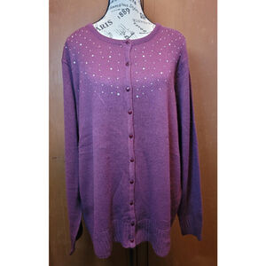 Blair Plus Sz L Women's Maroon Rhinestone Studded Caridgan Sweater Full Button‎